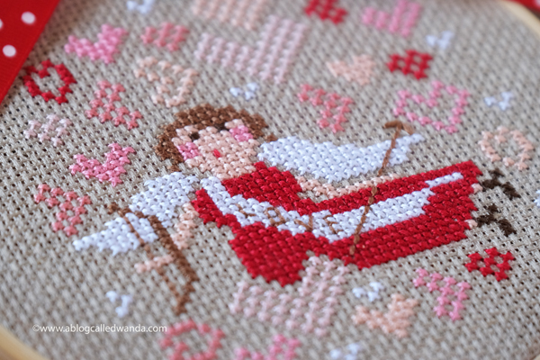 brenda gervais, with thy needle and thread, holiday hoopla, cupid, valentine's day, cross stitch, cross stiching finish, valentine's day crafts, cupid, handmade gifts, wanda guess, a blog called wanda