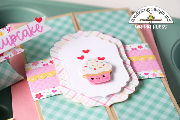 doodlebug design, doodlebug papers, doodlebug made with love collection, birthday card, gift card holder, handmade, pillow box punch board, doodlebug stamps and dies, cheerful birthday card, card ideas, stamping, die cutting, wanda guess, a blog called wanda