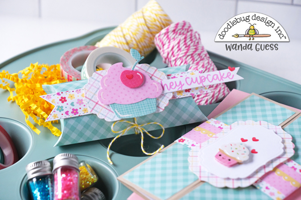 doodlebug design, doodlebug papers, doodlebug made with love collection, birthday card, gift card holder, handmade, pillow box punch board, doodlebug stamps and dies, cheerful birthday card, card ideas, stamping, die cutting, wanda guess, a blog called wanda