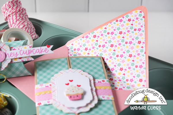 doodlebug design, doodlebug papers, doodlebug made with love collection, birthday card, gift card holder, handmade, pillow box punch board, doodlebug stamps and dies, cheerful birthday card, card ideas, stamping, die cutting, wanda guess, a blog called wanda