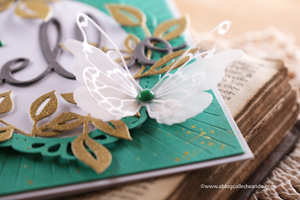 handmade card ideas, pinkfresh studio, dies, stamps, card, pinkfresh studio ornate oval, curvy leaves, radiating background, hello card, memory box butterfly dies, wanda guess, a blog called wanda