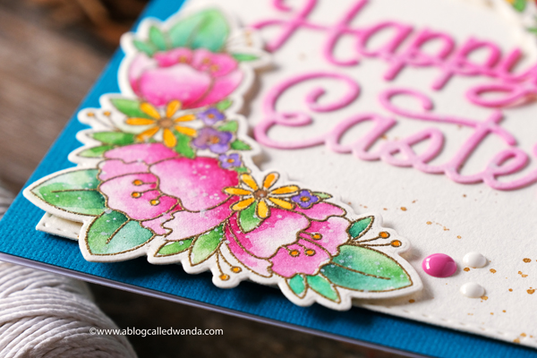 pretty pink posh, pretty pink posh new release, easter, spring, easter basket die, bunnies, watercolor, embossing, happy easter die, easter card ideas, copics, scallop frames, mijello, gingham, vellum, ppp instagram hop, wanda guess, a blog called wanda
