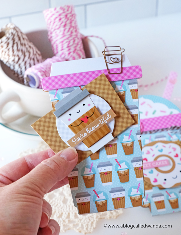 Doodlebug, Doodlebug paper, Doodlebug stickers, Doodlebug Cream and Sugar, Coffee, Coffee cards, Honey Bee Stamps Frappe Dies, Honey Bee Stamps Coffee Cup Card Dies, Coffee card ideas, Gift card ideas, Cream and Sugar Collection, Scrapbooking, Card ideas, Wanda Guess, A Blog Called Wanda