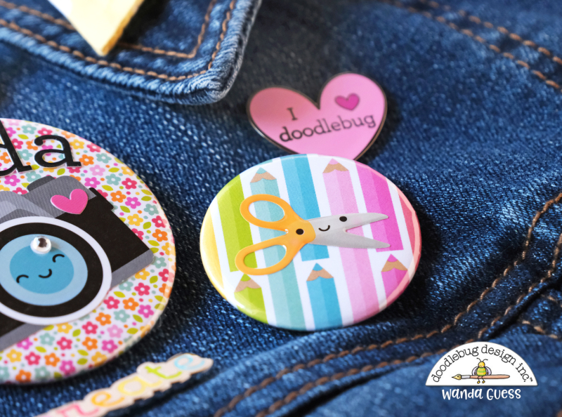 we r memory keepers button press, button maker, pin maker, diy, crafts, doodlebug blog, doodlebug cute and crafty collection, make your own flair, make your own buttons, paper, stickers, handmade, buttons for scrapbooking, cards, craft ideas, wanda guess, a blog called wanda, doodlebug design paper