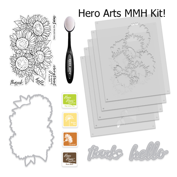 hero arts, hero arts monthly kit, monthly card kit, hero arts my monthly hero, september, sunflowers, stencils, sunflower stencil, cardmaking, handmade, diy, card ideas, card layouts, wanda guess, a blog called wanda
