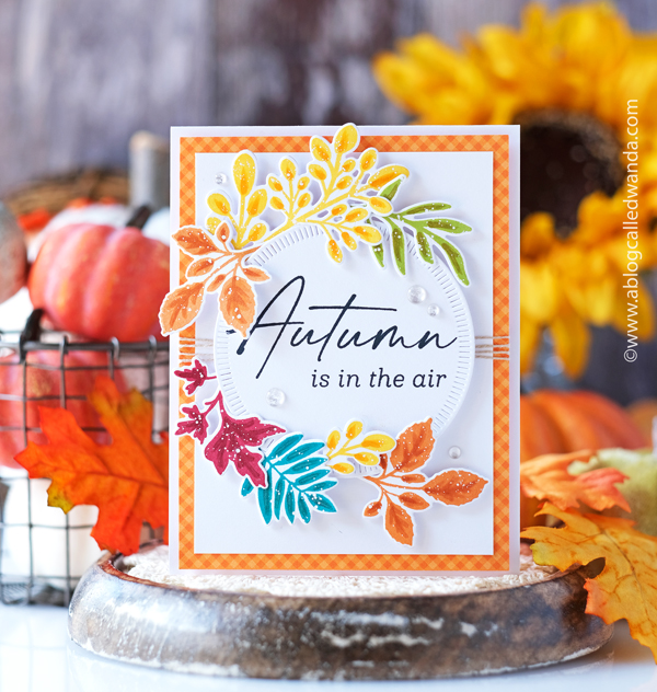 the greetery, stamps and dies, the greetery stamps, the greetery leaf and blade, the greetery fall, new release, stamps, dies, stencils, plaid, tartan builder, rustic wreath, curio collection, leaves, gingham, fall card ideas, card layouts, greetery design team, wanda guess, a blog called wanda