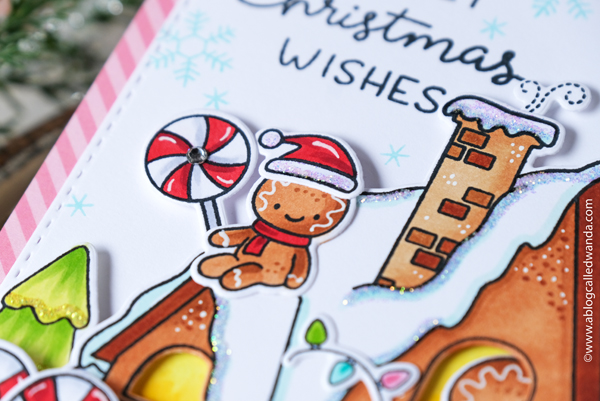 Hello Bluebird stamps, hello bluebird stamps and dies, winter, christmas, gnomes, gingerbread house, gingerbread man, copic markers, holiday, skating, slimline card, winter skate stamp set, sweet christmas stamp set, gnome for the holidays stamp set, ovals dies, distress ink blending, card ideas, handmade christmas cards, plaid, stripes, wanda guess, a blog called wanda