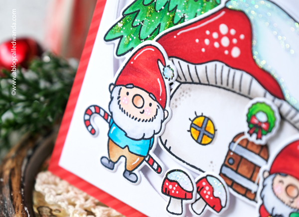 Hello Bluebird stamps, hello bluebird stamps and dies, winter, christmas, gnomes, gingerbread house, gingerbread man, copic markers, holiday, skating, slimline card, winter skate stamp set, sweet christmas stamp set, gnome for the holidays stamp set, ovals dies, distress ink blending, card ideas, handmade christmas cards, plaid, stripes, wanda guess, a blog called wanda