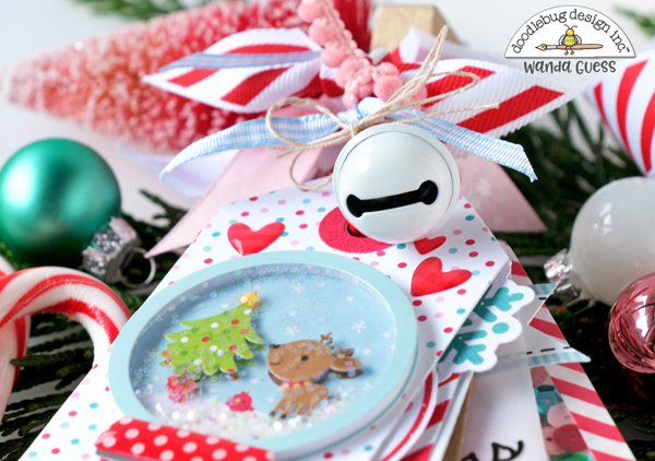 doodlebug design, doodlebug let it snow collection, doodlebug paper, doodlebug christmas, winter, christmas card, christmas tags, flip tag, flip tag ideas, scrapbooking, handmade holiday ideas, mini scrapbook, snowman, santa, tag dies, wanda guess, a blog called wanda