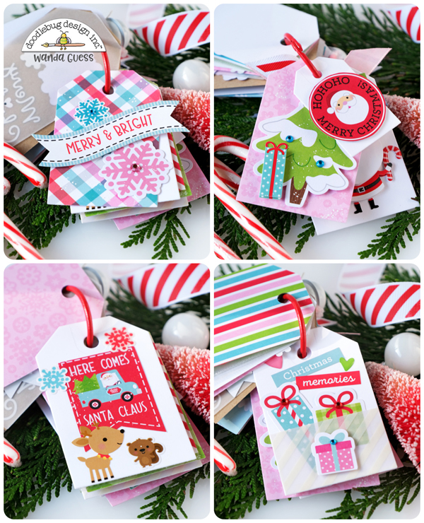 doodlebug design, doodlebug let it snow collection, doodlebug paper, doodlebug christmas, winter, christmas card, christmas tags, flip tag, flip tag ideas, scrapbooking, handmade holiday ideas, mini scrapbook, snowman, santa, tag dies, wanda guess, a blog called wanda