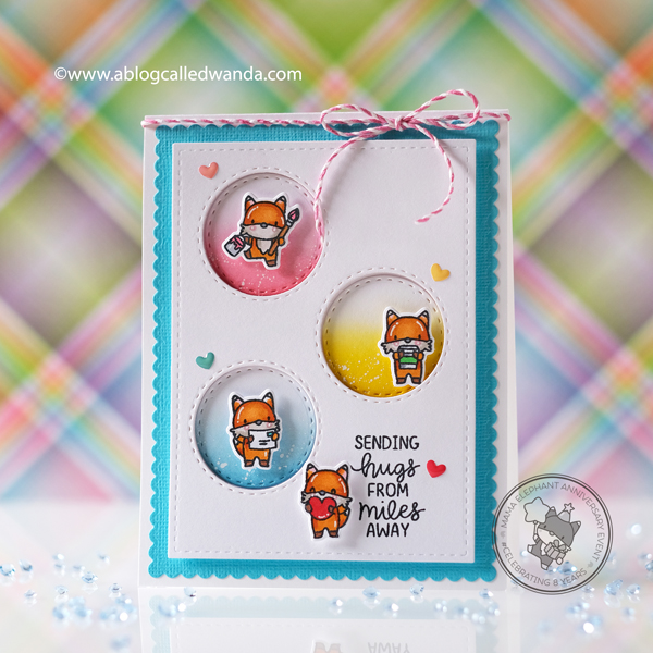 mama elephant stamps and dies, mama elephant fox agenda, copics, distress ink blending, clean and simple card design, crafty card, card layouts, hugs, foxes, wanda guess, a blog called wanda