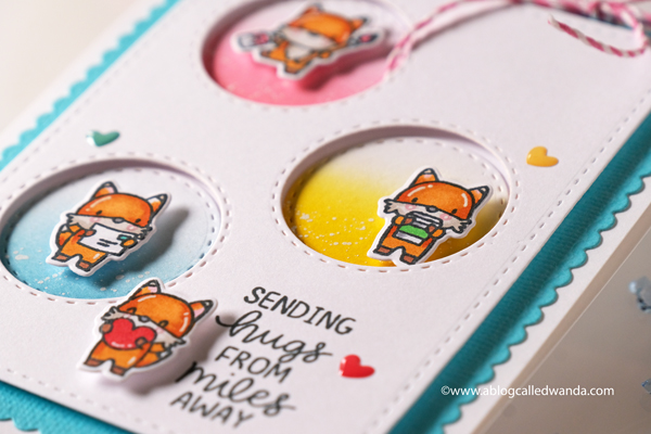 mama elephant stamps and dies, mama elephant fox agenda, copics, distress ink blending, clean and simple card design, crafty card, card layouts, hugs, foxes, wanda guess, a blog called wanda