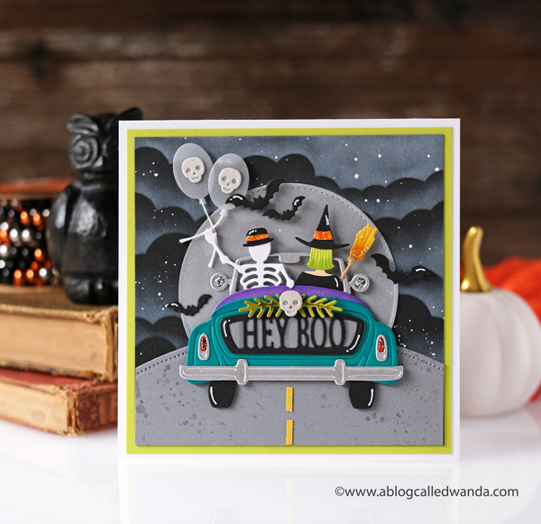 Spellbinders dies, New Spellbinders, Sunday Drive Dies, Sunday Drive Halloween Dies, Halloween Card, MFT cloud stencil, Handmade card, stamps and dies, Fun handmade halloween card, crafts, diy, wanda guess, A blog called wanda