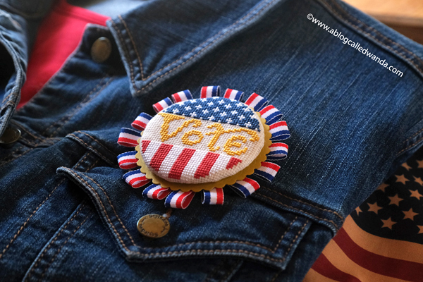 cross stitching, cross stitch, summer house stitche workes, stitched modern, sister suffragette pattern, voting pin, vote cross stitch, handmade pin, rock the vote, easy cross stitch, wanda guess