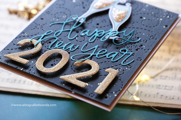 new years card, new year's eve, card, stamps, dies, champagne, pretty pink posh happy new year, ellen hutson twirling flurries, new year card ideas, celebrate, papercrafting, handmade, wanda guess