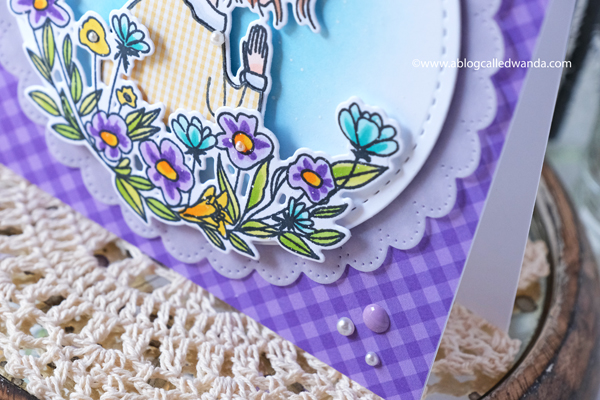 waffle flower, waffle flower new release, waffle flower hopeful, waffle flower stitchables, stitching die cuts, cross stitch on paper, praying girl, copics, distress ink blending, cross stitch cards, beehive, blog hop, wanda guess, a blog called wanda