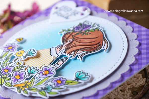 waffle flower, waffle flower new release, waffle flower hopeful, waffle flower stitchables, stitching die cuts, cross stitch on paper, praying girl, copics, distress ink blending, cross stitch cards, beehive, blog hop, wanda guess, a blog called wanda