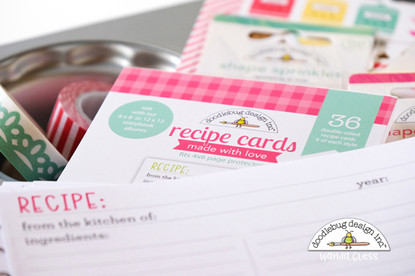 doodlebug design, doodlebug paper, doodlebug design team, Doodlebug made with love collection, handmade, papercrafting, recipe book, baking, cinch, hand binding, make your own recipe book, wanda guess, a blog called wanda