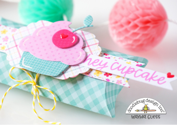 doodlebug design, doodlebug papers, doodlebug made with love collection, birthday card, gift card holder, handmade, pillow box punch board, doodlebug stamps and dies, cheerful birthday card, card ideas, stamping, die cutting, wanda guess, a blog called wanda