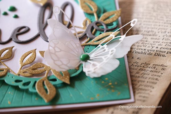 handmade card ideas, pinkfresh studio, dies, stamps, card, pinkfresh studio ornate oval, curvy leaves, radiating background, hello card, memory box butterfly dies, wanda guess, a blog called wanda