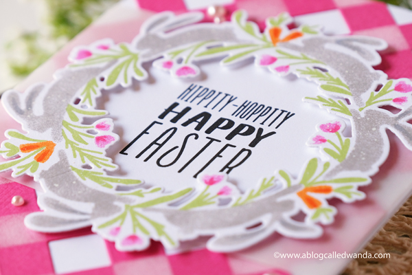 the greetery, the greetery new release, the greetery spring fever, the greetery easter, the greetery carrot die, the greetery bunny hop, the greetery wildflower mix dies, the greetery watering can, the greetery print shop, bow dies, watercolor, distress inks, empty grave stamp set, comforting commands, nordic circles, the greetery square dance dies and stencil, the greetery gingham, wanda guess, design team, a blog called wanda