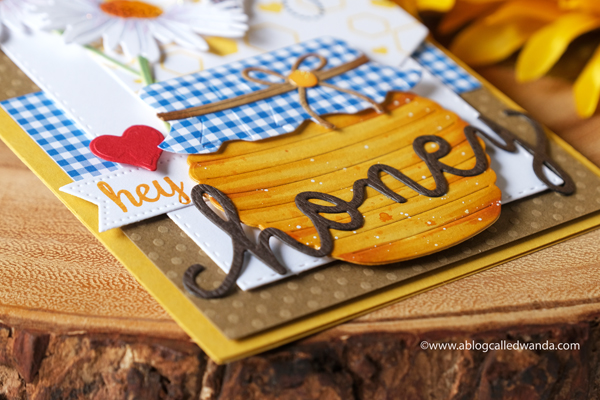 hero arts, a blog named hero, anniversary hop, Instagram hop, hey honey, honey card, handmade card, Hero Arts stamps and dies, Hero Arts Bees and Flowers, Hero Arts abstract honeycomb background stamp, hero arts honey pot fancy dies, gingham, card ideas, bees card, card layouts, wanda guess, a blog called wanda, a blog named hero