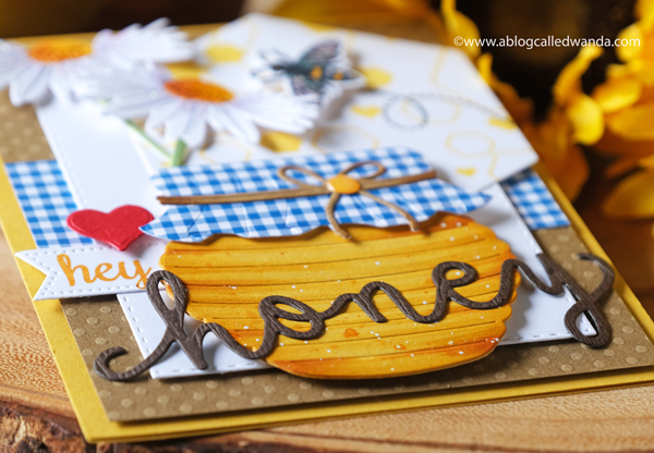 hero arts, a blog named hero, anniversary hop, Instagram hop, hey honey, honey card, handmade card, Hero Arts stamps and dies, Hero Arts Bees and Flowers, Hero Arts abstract honeycomb background stamp, hero arts honey pot fancy dies, gingham, card ideas, bees card, card layouts, wanda guess, a blog called wanda, a blog named hero