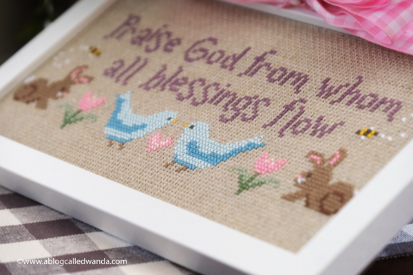 cross stitching, cross stitch, counted cross stitch, easter, spring, home decor for easter, spring doxology by rabbit valley studio, rabbit valley studio cross stitch, bunnies, faith, wanda guess, a blog called wanda