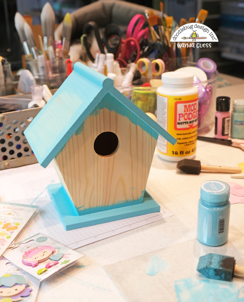 Doodlebug, Doodlebug paper, Doodlebug Fairy Garden Collection, Doodlebug stamps and dies, Decorate birdhouse with paper, diy birdhouse, wanda guess, a blog called wanda