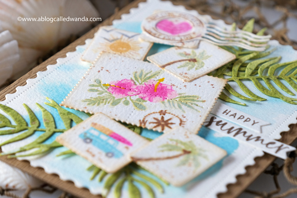 the greetery, the greetery stamps, the greetery dies, destination stamp set, palms, pretty postmarks, the greetery design team, tgif, hawaii, aloha, summer, card ideas, card layout, wanda guess for the greetery