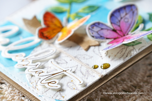 pinkfresh studio, pinkfresh studio blog hop, new release, blueberries and lemons, hot foil system, butterflies, vellum, watercolor, cards, card ideas, handmade cards, spellbinders hot foil system, mijello watercolors, leafy branch die, artistic bow die, wanda guess, a blog called wanda