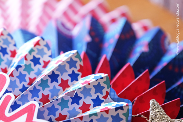 doodlebug, doodlebug papers, doodlebug land that i love collection, patriotic crafts, red white and blue, 4th of july decorations, 4th of july crafts, rosettes, sizzix medallion die, brenda walton dies, patriotic party ideas, 4th of july decor, paper rosettes, paper medallions, wanda guess, a blog called wanda