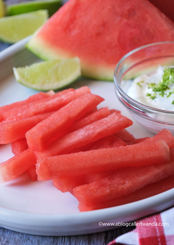 watermelon, watermelon fries, watermelon recipes, coconut dip, lime dip, pinterest recipes, summer snacks, snacks, tajin, tajin ideas, pottery barn, healthy, super foods, easy healthy snacks, watermelon ideas, made from pinterest, wanda guess, a blog called wanda