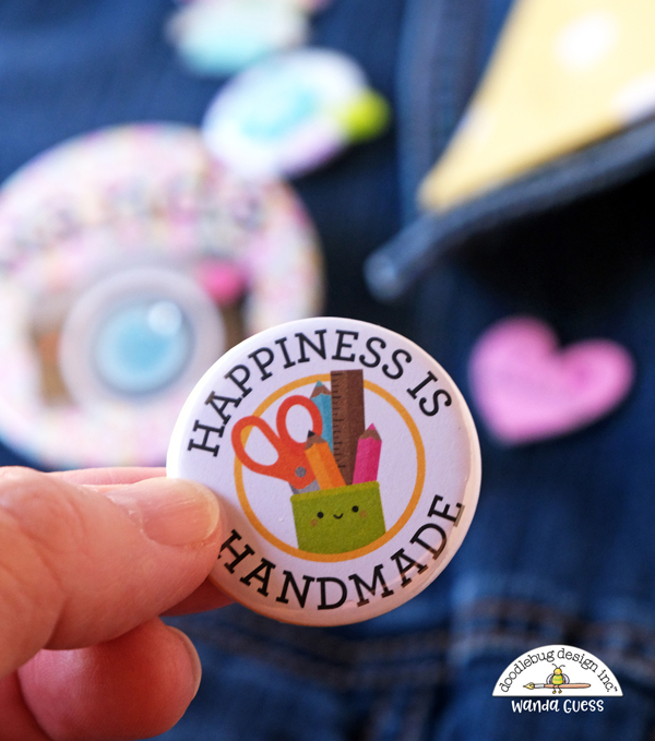 we r memory keepers button press, button maker, pin maker, diy, crafts, doodlebug blog, doodlebug cute and crafty collection, make your own flair, make your own buttons, paper, stickers, handmade, buttons for scrapbooking, cards, craft ideas, wanda guess, a blog called wanda, doodlebug design paper