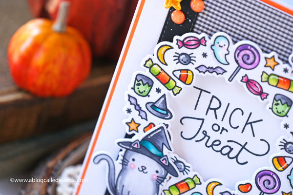 pretty pink posh, pretty pink posh blog hop, pretty pink posh new release, pretty pink posh halloween, boo stamp set, halloween wreath, halloween pals, copics, halloween card, make your own halloween card, treats, card ideas, markers, wanda guess, a blog called wanda