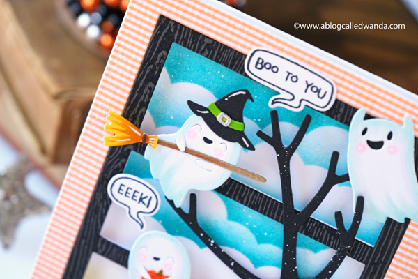 hello bluebird stamps, hello bluebird dies, hello bluebird new release, Hello bluebird halloween card, halloween, diy, make your own cards, copics, balloons, card ideas, hello bluebird cute stamps, ghosts, pumpkins, wanda guess, a blog called wanda