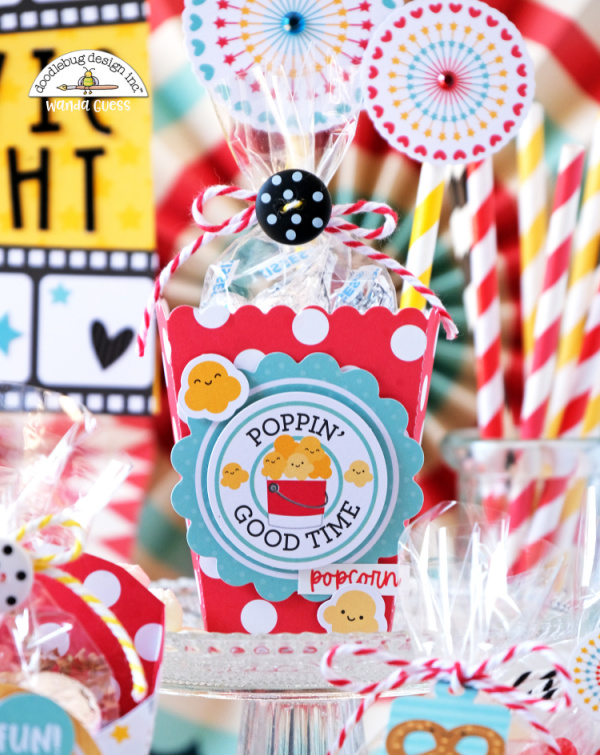 doodlebug, doodlebug design, doodlebug paper, doodlebug fun at the park, fun at the park collection, disney scrapbooking, disney paper, movie night party ideas, movie night treats, popcorn box die, fry box die, diy, crafty ideas, scrapbooking, fun crafts for kids, wanda guess, a blog called wanda