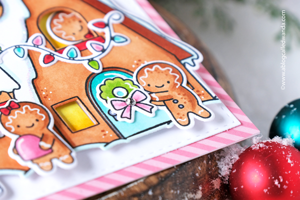 Hello Bluebird stamps, hello bluebird stamps and dies, winter, christmas, gnomes, gingerbread house, gingerbread man, copic markers, holiday, skating, slimline card, winter skate stamp set, sweet christmas stamp set, gnome for the holidays stamp set, ovals dies, distress ink blending, card ideas, handmade christmas cards, plaid, stripes, wanda guess, a blog called wanda