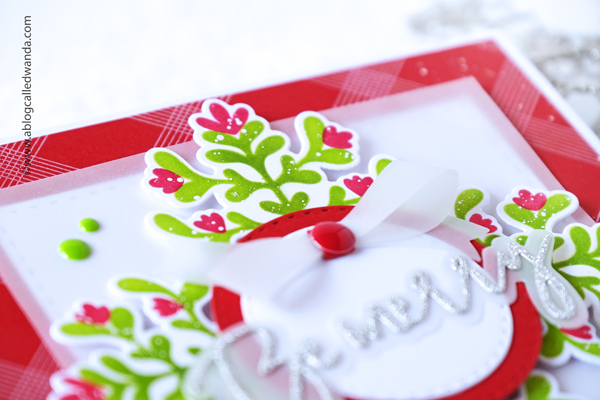 pinkfresh studio, pinkfresh studio stamps and dies, stencils, papercrafting, cardmaking, christmas cards, make your own christmas cards, blog hop, pinkfresh studio new release, Classic Holiday Words, Sweet Leaves Frame stencils, Artistic bow, Pinkfresh Studio Ink pads, Wanda Guess, a blog called wanda
