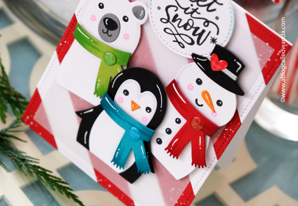 taylored expressions, lawn fawn, stamps, dies, stamping, handmade cards, card ideas, christmas cards, make your own christmas cards, winter, snowman, penguin, polar bear, taylored expressions snow squad, lawn fawn diagonal simple stripes, lawn fawn magic holiday messages, cheerful, happy, wanda guess, a blog called wanda