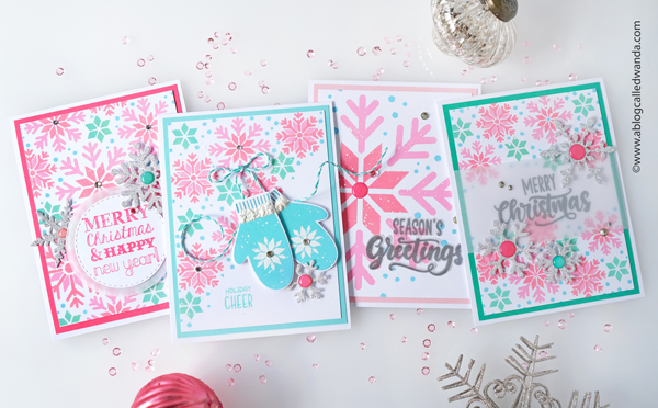 Taylored Expressions, Taylored Expressions snowflake stencils, quad snowflake stencils, quad stencils, distress oxide inks, pastel, christmas, winter, snowflakes, cards, christmas cards, make your own christmas card, card ideas, mittens dies, cards with stencils, wanda guess, a blog called wanda