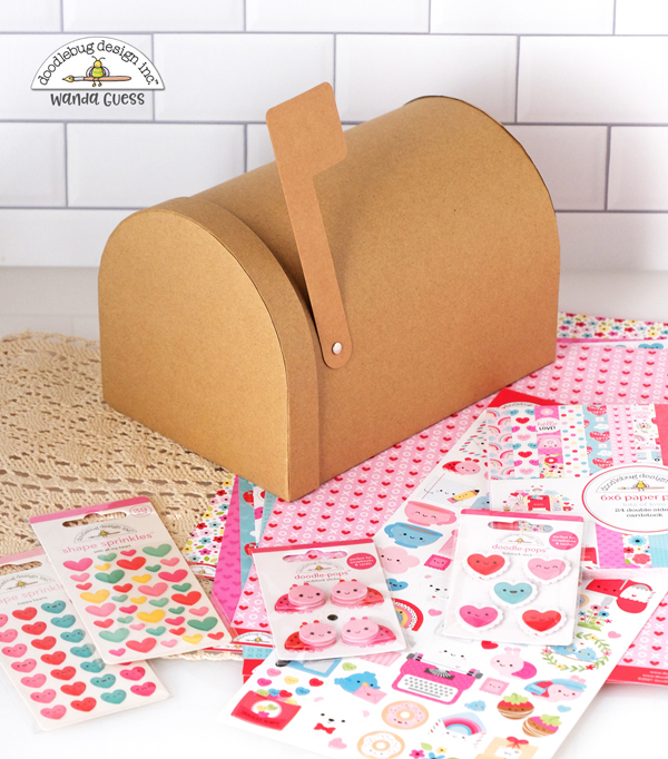 Doodlebug, Doodlebug Design, Doodlebug Lots of Love Collection, Valentine's Day, Valentine Mailbox, Paper Mailbox, Valentine Crafts, Valentine projects, Doodlebug hearts, Wanda Guess, A Blog Called Wanda