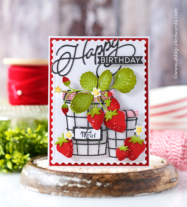 the greetery, the greetery stamps and dies, the greetery confections collection, the greetery new release, the greetery strawberry botanicuts dies, the greetery market basket, the greetery sweet tooth, the greetery curio confections, valentine card, birthday card, card ideas, card layouts, wanda guess, a blog called wanda