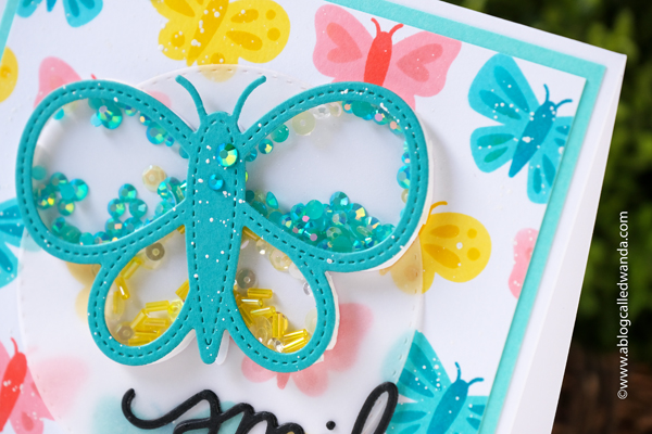 pretty pink posh, pretty pink posh new release, pretty pink posh butterfly stencils, pretty pink posh butterfly shaker, shaker card, cardmaking, paper crafting, handmade, butterfly card, diy, die cuts, wanda guess, a blog called wanda.