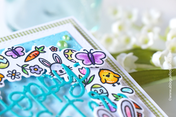 pretty pink posh, pretty pink posh stamps, pretty pink posh new release, easter, bunny, pretty pink posh easter wreath, hoppy easter, happy easter, easter card ideas, copic coloring, make your own easter card, distress ink blending, distress oxide blending, wanda guess, a blog called wanda