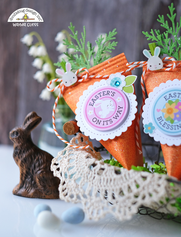 Doodlebug Design, Doodlebug paper, Doodlebug Easter, Doodlebug Hippity Hoppity, Easter crafts, Easter carrots treats, Ideas for kids Easter, Easter place settings, Easter crafting, scrapbooking, die cutting, make your own Easter treats, sour cream containers crafts, wanda guess, a blog called wanda, crafting for Easter
