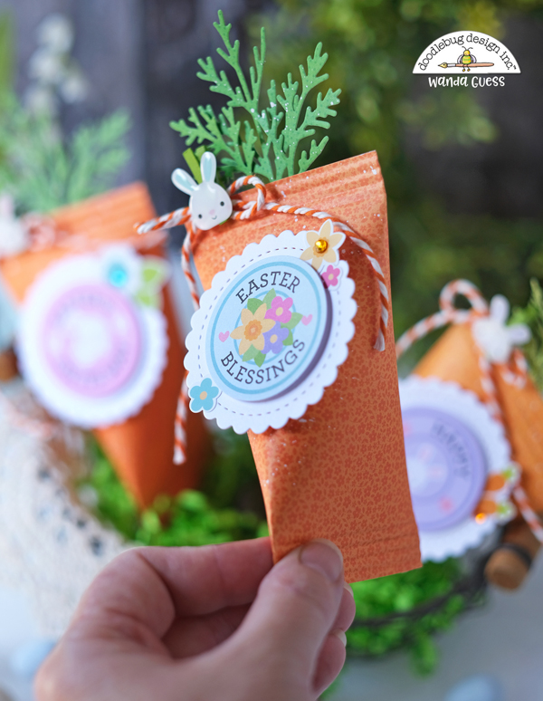 Doodlebug Design, Doodlebug paper, Doodlebug Easter, Doodlebug Hippity Hoppity, Easter crafts, Easter carrots treats, Ideas for kids Easter, Easter place settings, Easter crafting, scrapbooking, die cutting, make your own Easter treats, sour cream containers crafts, wanda guess, a blog called wanda, crafting for Easter