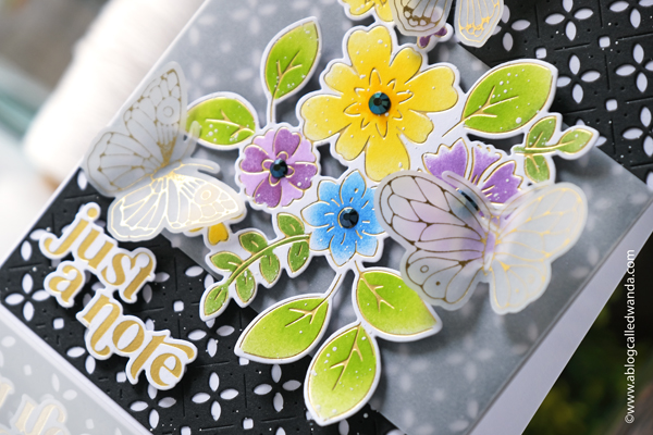 pinkfresh studio, pinkfresh studio blog hop, pinkfresh studio flowers, hot foil, pinkfresh hot foil, spellbinders glimmer system, matte gold hot foil, cardmaking, paper crafting, make your own cards, card ideas, pinkfresh studio small butterflies, pinkfresh studio perfect sentiments, pinkfresh studio ink cubes, pinkfresh studio stencils, pinkfresh studio simplest gestures, jewels mix, wanda guess, a blog called wanda