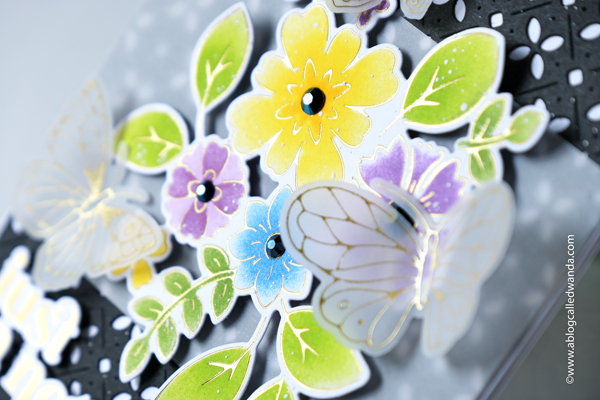 pinkfresh studio, pinkfresh studio blog hop, pinkfresh studio flowers, hot foil, pinkfresh hot foil, spellbinders glimmer system, matte gold hot foil, cardmaking, paper crafting, make your own cards, card ideas, pinkfresh studio small butterflies, pinkfresh studio perfect sentiments, pinkfresh studio ink cubes, pinkfresh studio stencils, pinkfresh studio simplest gestures, jewels mix, wanda guess, a blog called wanda