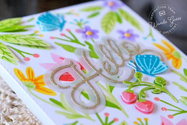 the greetery, the greetery new release, the greetery garden variety, the greetery stamps and dies, the greetery print shop garden goodness, the greetery print shop daisy days, the greetery stencils, garden theme, diy, handmade cards, card ideas, stamping, the greetery scripty hello die, greetery design team, wanda guess, a blog called wanda